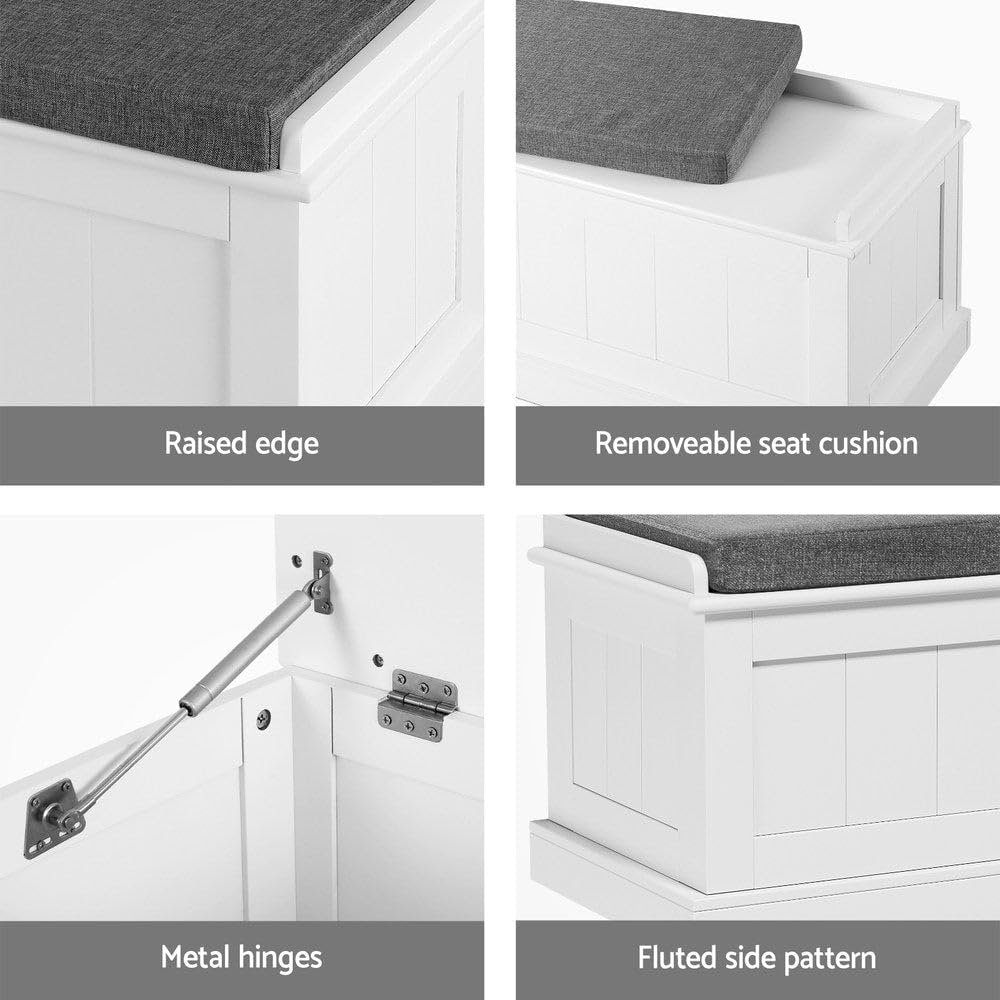 Artiss Storage Ottoman Blanket Box Bench 140cm Fluted Faux Linen Seat Chest Grey