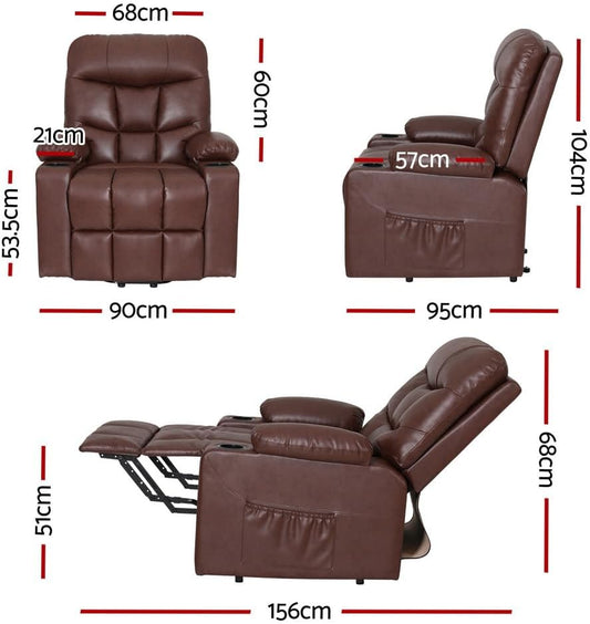 Artiss Recliner Chair, 8-Point Massage Chairs Leather Ergonomic Lounge Heated Sofa Armchair, Home Furniture Health Personal Care, Adjustable Backrest Footrest 155° Reclining Rocking Seat Office Brown