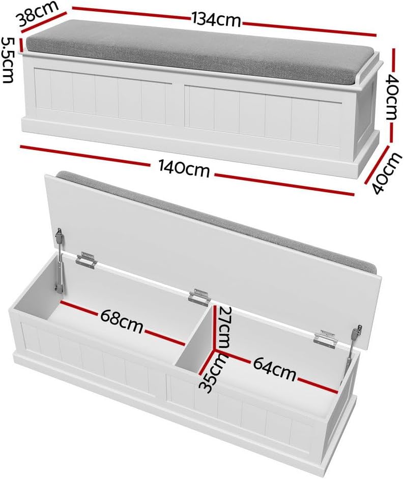 Artiss Storage Ottoman Blanket Box Bench 140cm Fluted Faux Linen Seat Chest Grey