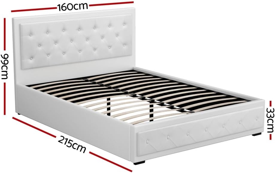 Artiss Queen Bed Frame Platform Tufted Headboard Frames Gas Lift Beds Base with Storage Space Bedroom Room Decor Home Furniture, Upholstered with Grey Faux Linen Fabric + Foam + Wood