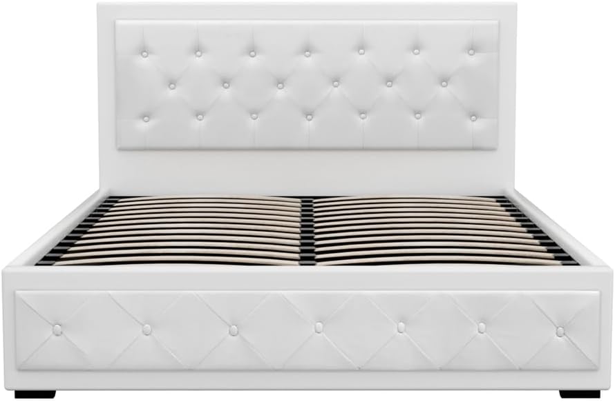 Artiss Queen Bed Frame Platform Tufted Headboard Frames Gas Lift Beds Base with Storage Space Bedroom Room Decor Home Furniture, Upholstered with Grey Faux Linen Fabric + Foam + Wood