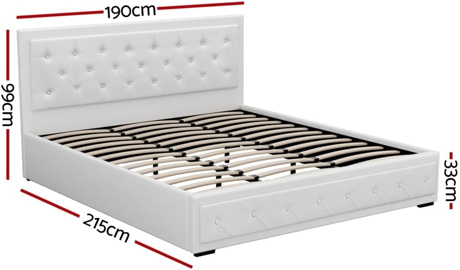 Artiss Queen Bed Frame Platform Tufted Headboard Frames Gas Lift Beds Base with Storage Space Bedroom Room Decor Home Furniture, Upholstered with Grey Faux Linen Fabric + Foam + Wood