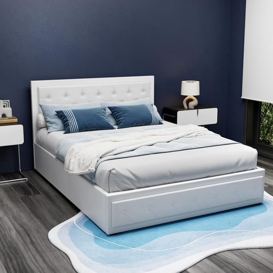 Artiss Queen Bed Frame Platform Tufted Headboard Frames Gas Lift Beds Base with Storage Space Bedroom Room Decor Home Furniture, Upholstered with Grey Faux Linen Fabric + Foam + Wood