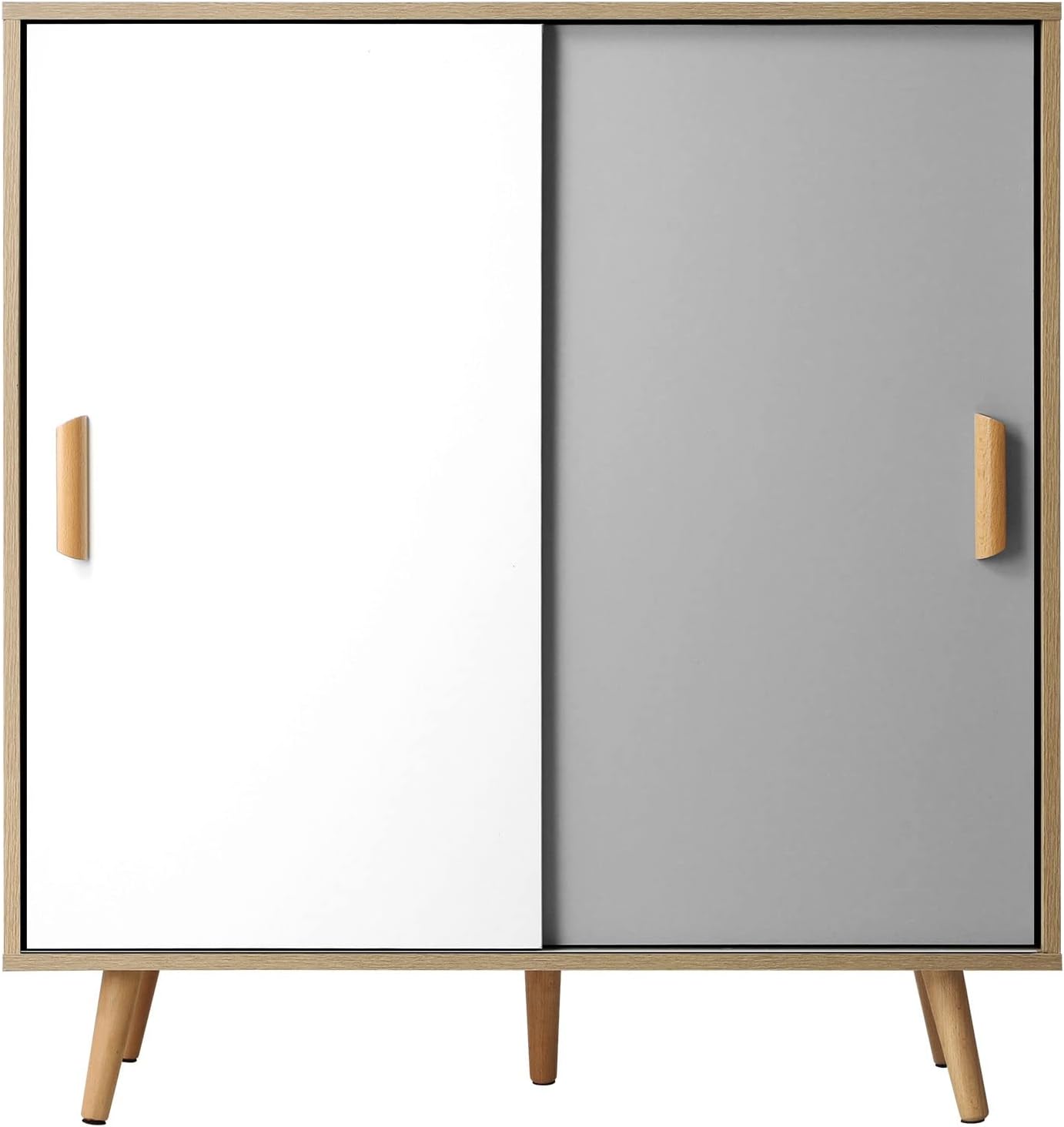 Oikiture Shoe Storage Cabinet with Rattan Door Wooden Shoe Rack with 7-Tiers Shoe Storage Shelves