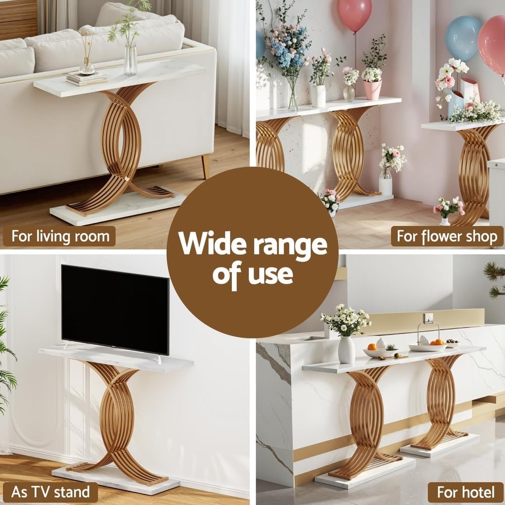 Artiss Console Table Hallway Table Marble Effect Entry Table White Tabletop