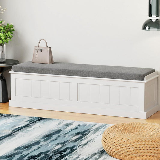 Artiss Storage Ottoman Blanket Box Bench 140cm Fluted Faux Linen Seat Chest Grey