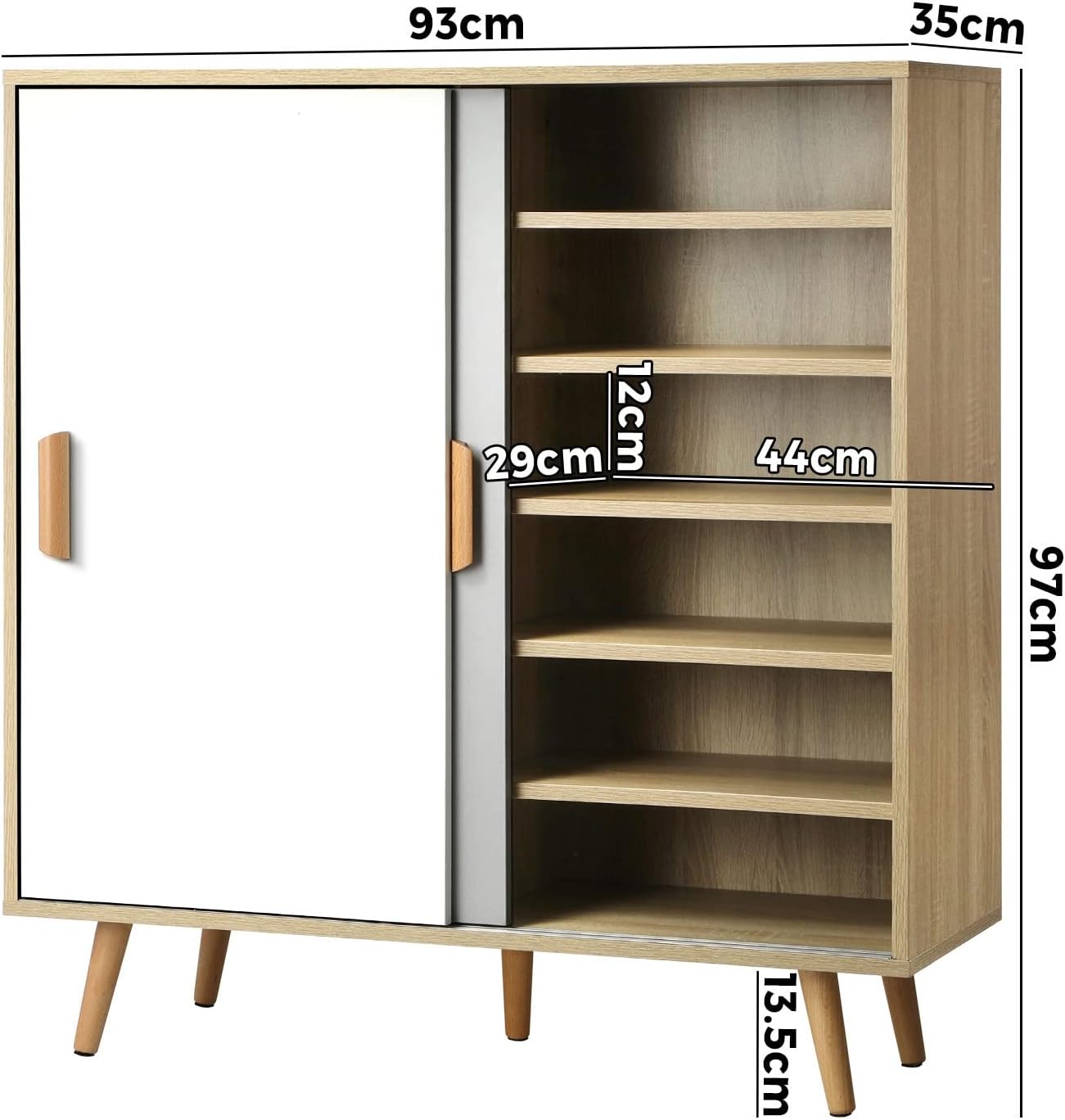 Oikiture Shoe Storage Cabinet with Rattan Door Wooden Shoe Rack with 7-Tiers Shoe Storage Shelves