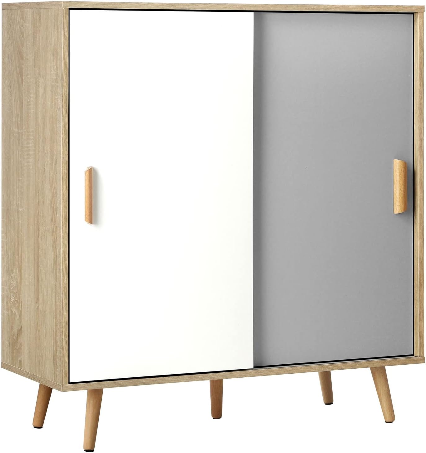 Oikiture Shoe Storage Cabinet with Rattan Door Wooden Shoe Rack with 7-Tiers Shoe Storage Shelves