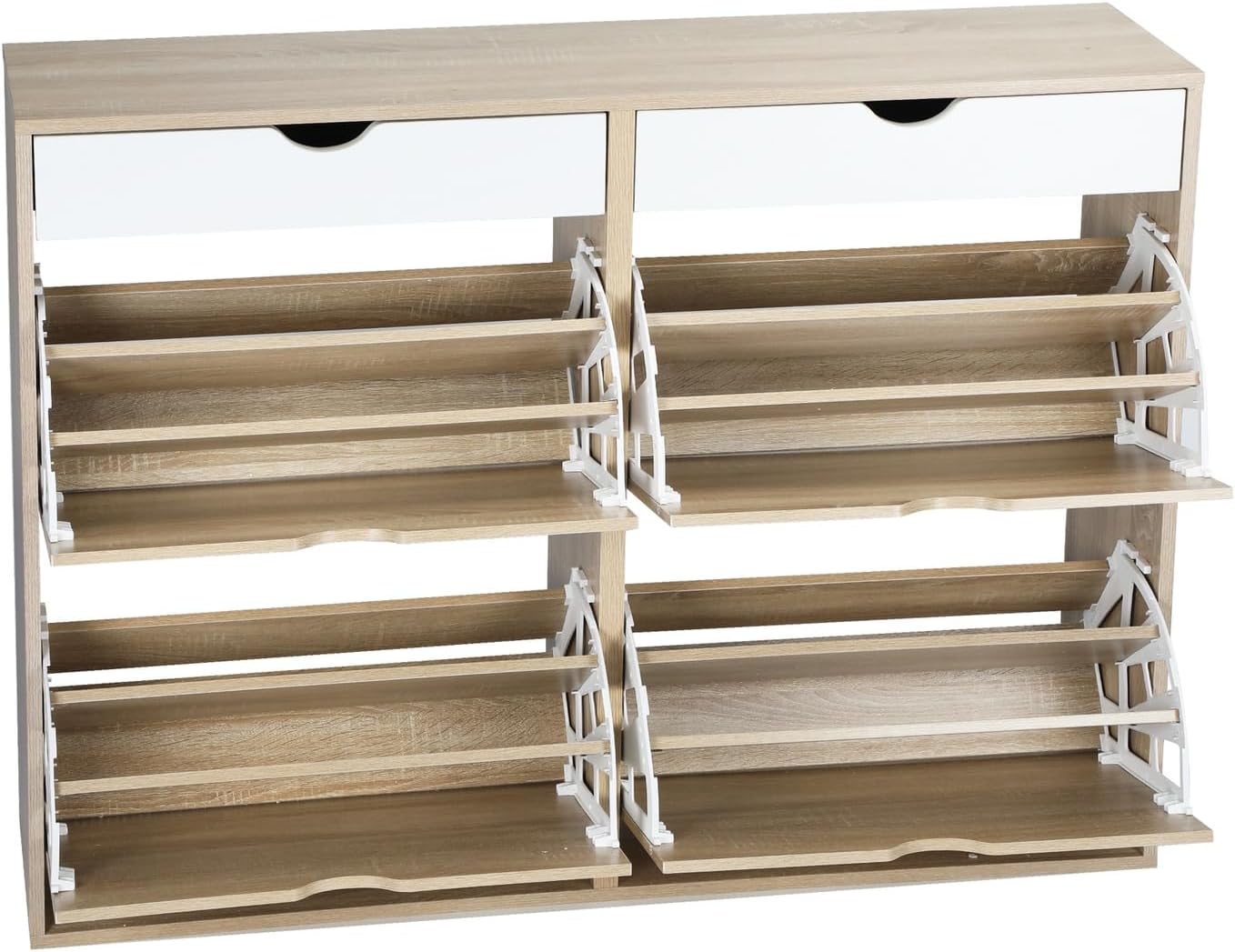 Oikiture Shoe Storage Cabinet with Rattan Door Wooden Shoe Rack with 7-Tiers Shoe Storage Shelves