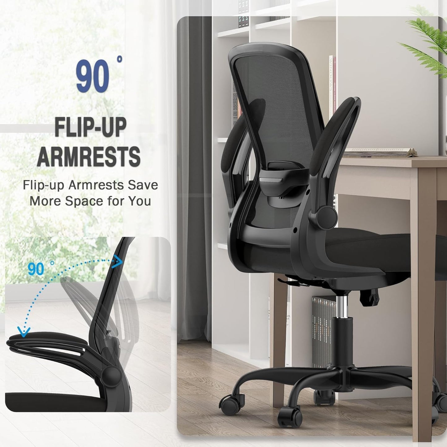 Office Chair, Ergonomic Desk Chair with Adjustable Lumbar Support, High Back Mesh Computer Chair with Flip-up Armrests-BIFMA Passed Task Chairs (Modern, All Black)