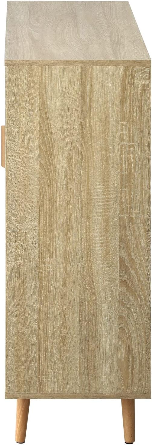 Oikiture Shoe Storage Cabinet with Rattan Door Wooden Shoe Rack with 7-Tiers Shoe Storage Shelves