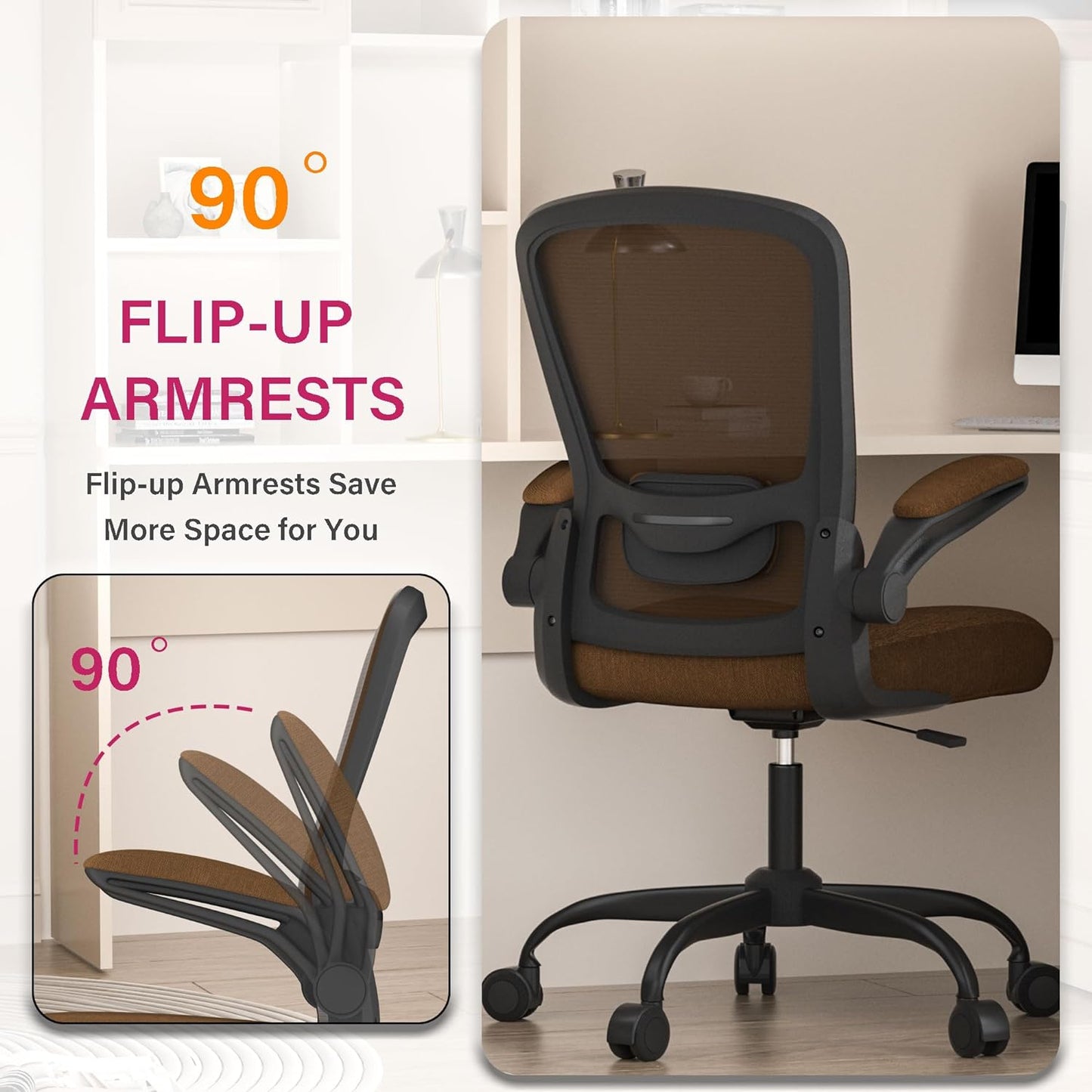 Office Chair, Ergonomic Desk Chair with Adjustable Lumbar Support, High Back Mesh Computer Chair with Flip-up Armrests-BIFMA Passed Task Chairs (Modern, All Black)
