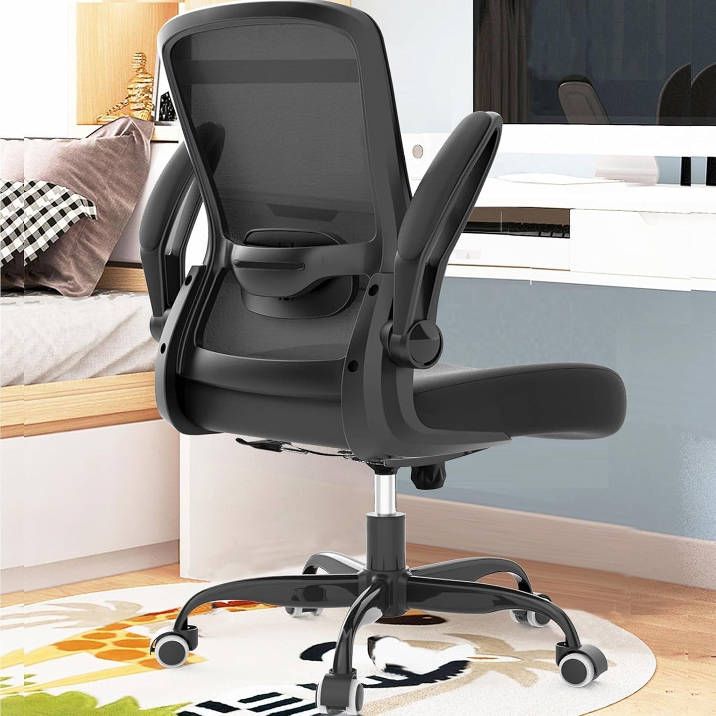 Office Chair, Ergonomic Desk Chair with Adjustable Lumbar Support, High Back Mesh Computer Chair with Flip-up Armrests-BIFMA Passed Task Chairs (Modern, All Black)