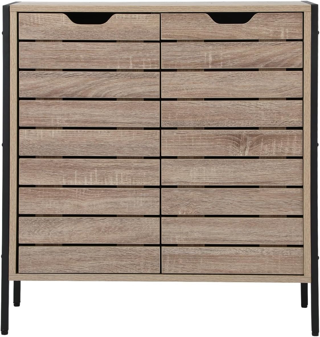 Oikiture Shoe Storage Cabinet with Rattan Door Wooden Shoe Rack with 7-Tiers Shoe Storage Shelves