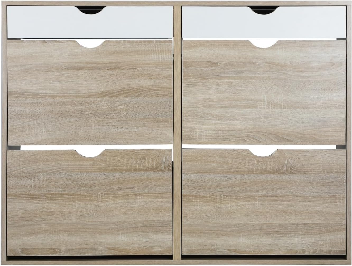 Oikiture Shoe Storage Cabinet with Rattan Door Wooden Shoe Rack with 7-Tiers Shoe Storage Shelves