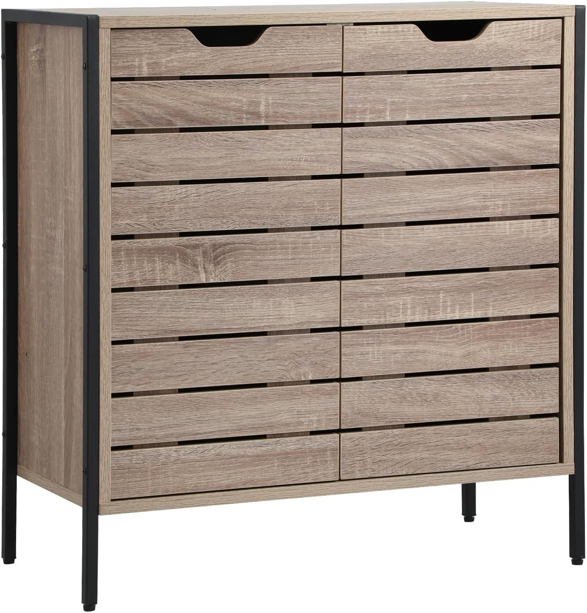 Oikiture Shoe Storage Cabinet with Rattan Door Wooden Shoe Rack with 7-Tiers Shoe Storage Shelves