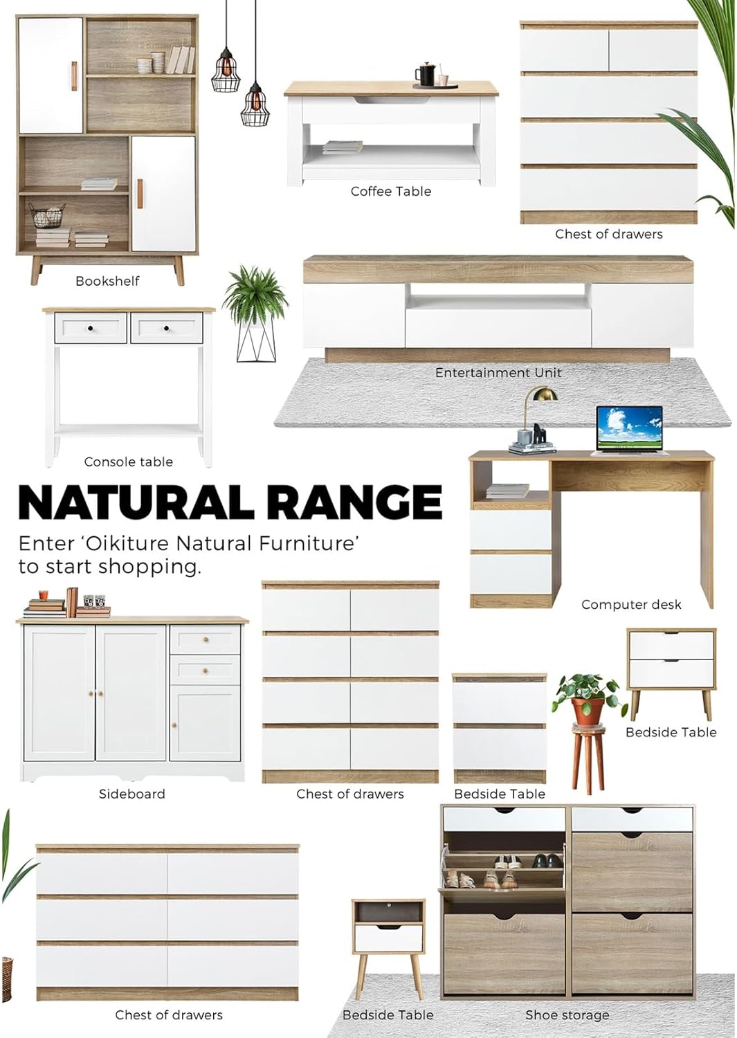 Oikiture Shoe Storage Cabinet with Rattan Door Wooden Shoe Rack with 7-Tiers Shoe Storage Shelves