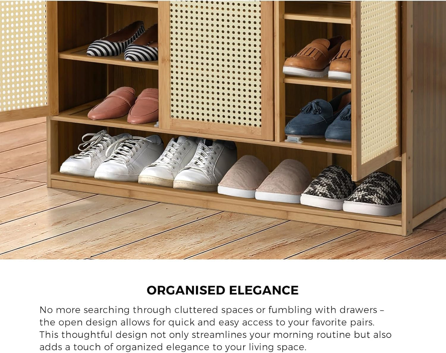 Oikiture Shoe Storage Cabinet with Rattan Door Wooden Shoe Rack with 7-Tiers Shoe Storage Shelves