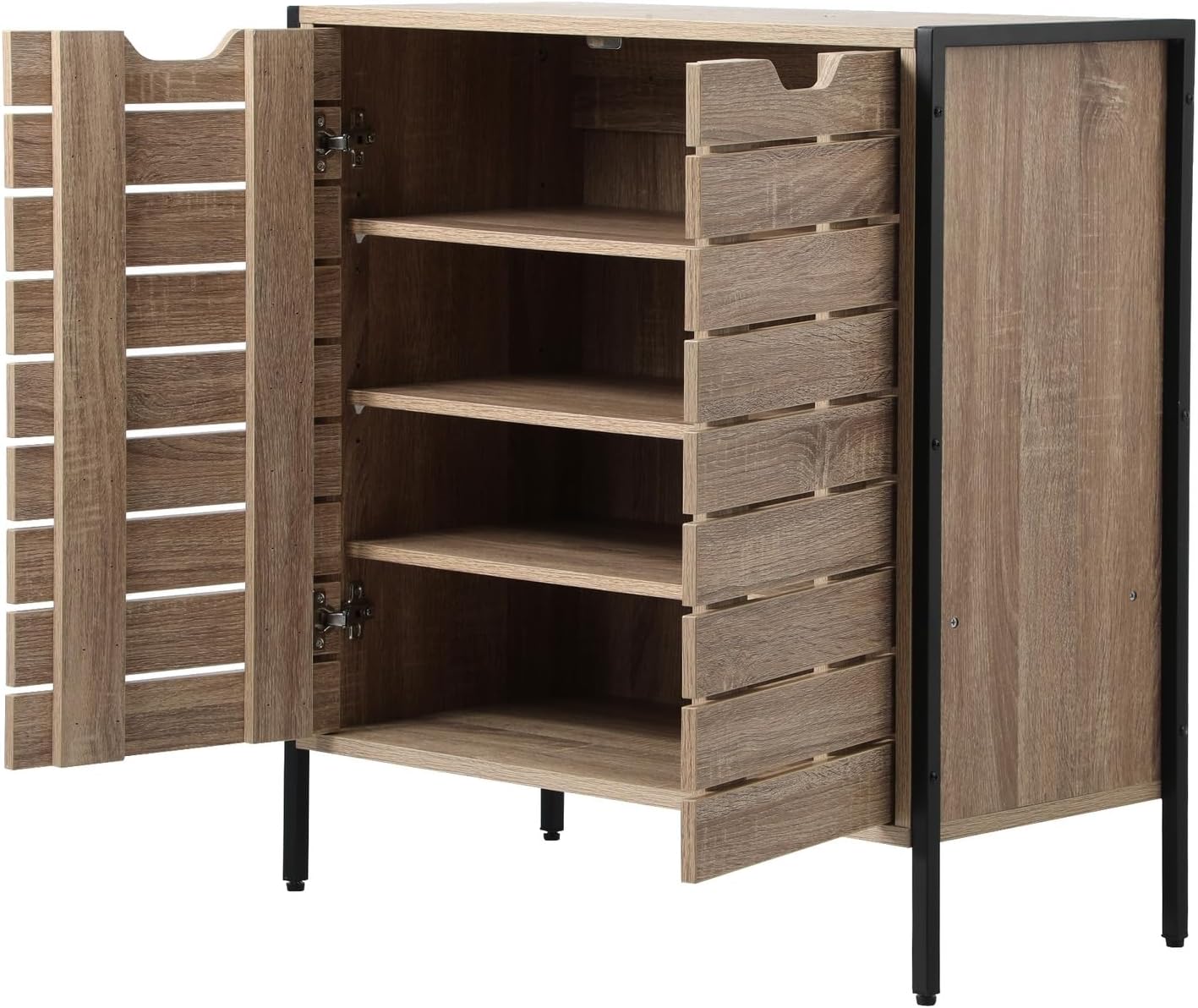 Oikiture Shoe Storage Cabinet with Rattan Door Wooden Shoe Rack with 7-Tiers Shoe Storage Shelves