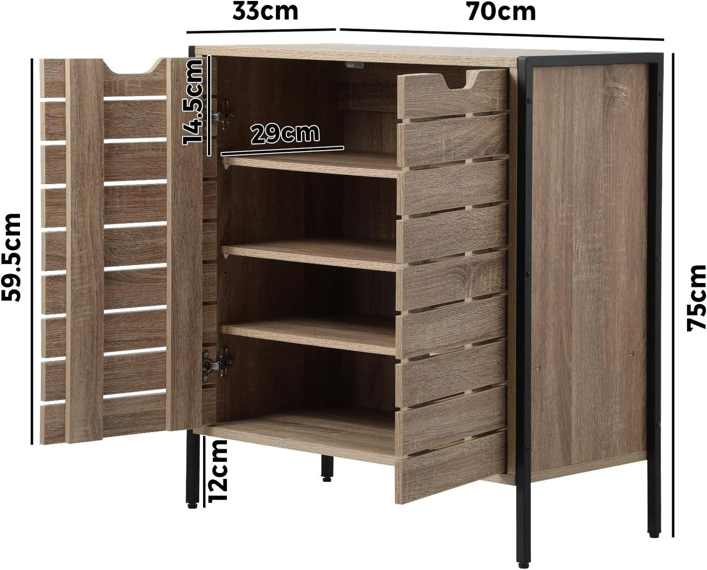 Oikiture Shoe Storage Cabinet with Rattan Door Wooden Shoe Rack with 7-Tiers Shoe Storage Shelves