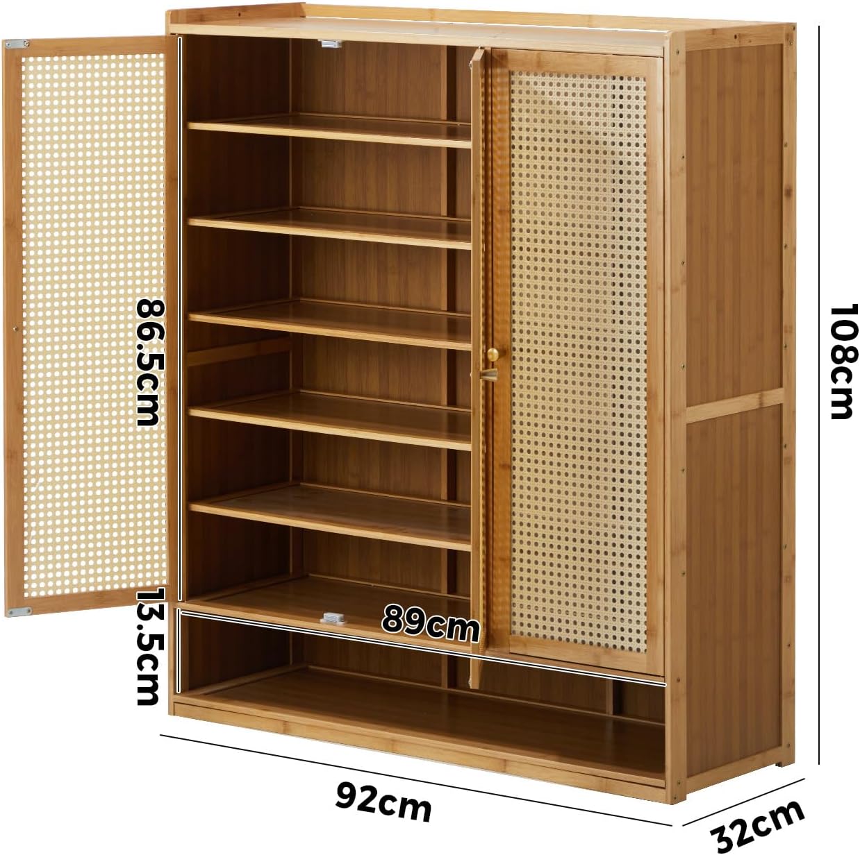 Oikiture Shoe Storage Cabinet with Rattan Door Wooden Shoe Rack with 7-Tiers Shoe Storage Shelves