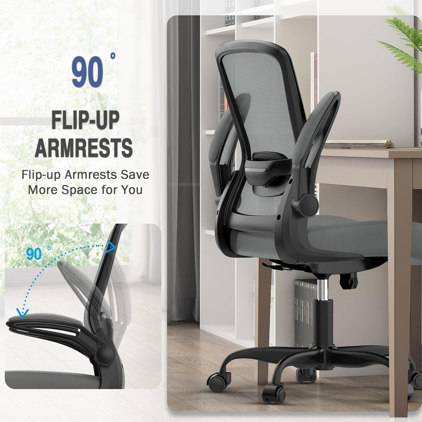 Office Chair, Ergonomic Desk Chair with Adjustable Lumbar Support, High Back Mesh Computer Chair with Flip-up Armrests-BIFMA Passed Task Chairs (Modern, All Black)