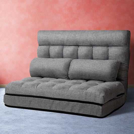 Artiss Sofa Bed, 2 Seaters Adjustable Couch Cushions Floor Cushion Lounge Recliner Chair Lounger Office Outdoor Indoor Living Room Bedroom Furniture, Removable Foldable Soft Space Saving Charcoal