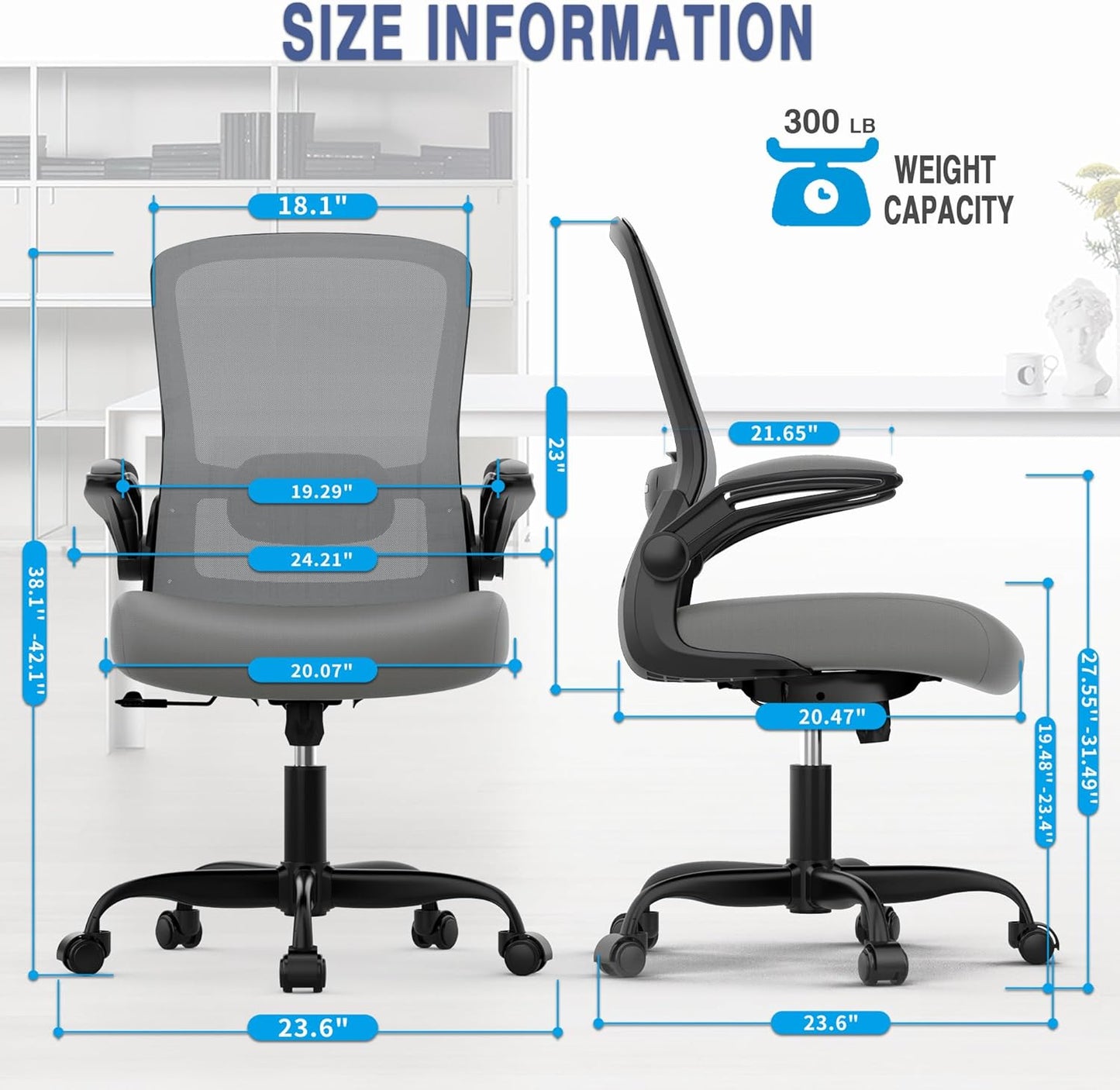 Office Chair, Ergonomic Desk Chair with Adjustable Lumbar Support, High Back Mesh Computer Chair with Flip-up Armrests-BIFMA Passed Task Chairs (Modern, All Black)