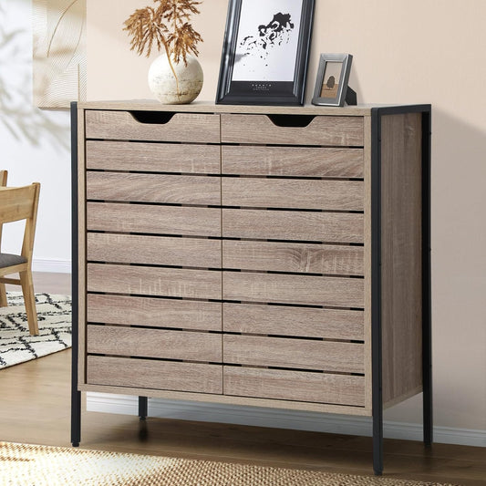 Oikiture Shoe Storage Cabinet with Rattan Door Wooden Shoe Rack with 7-Tiers Shoe Storage Shelves