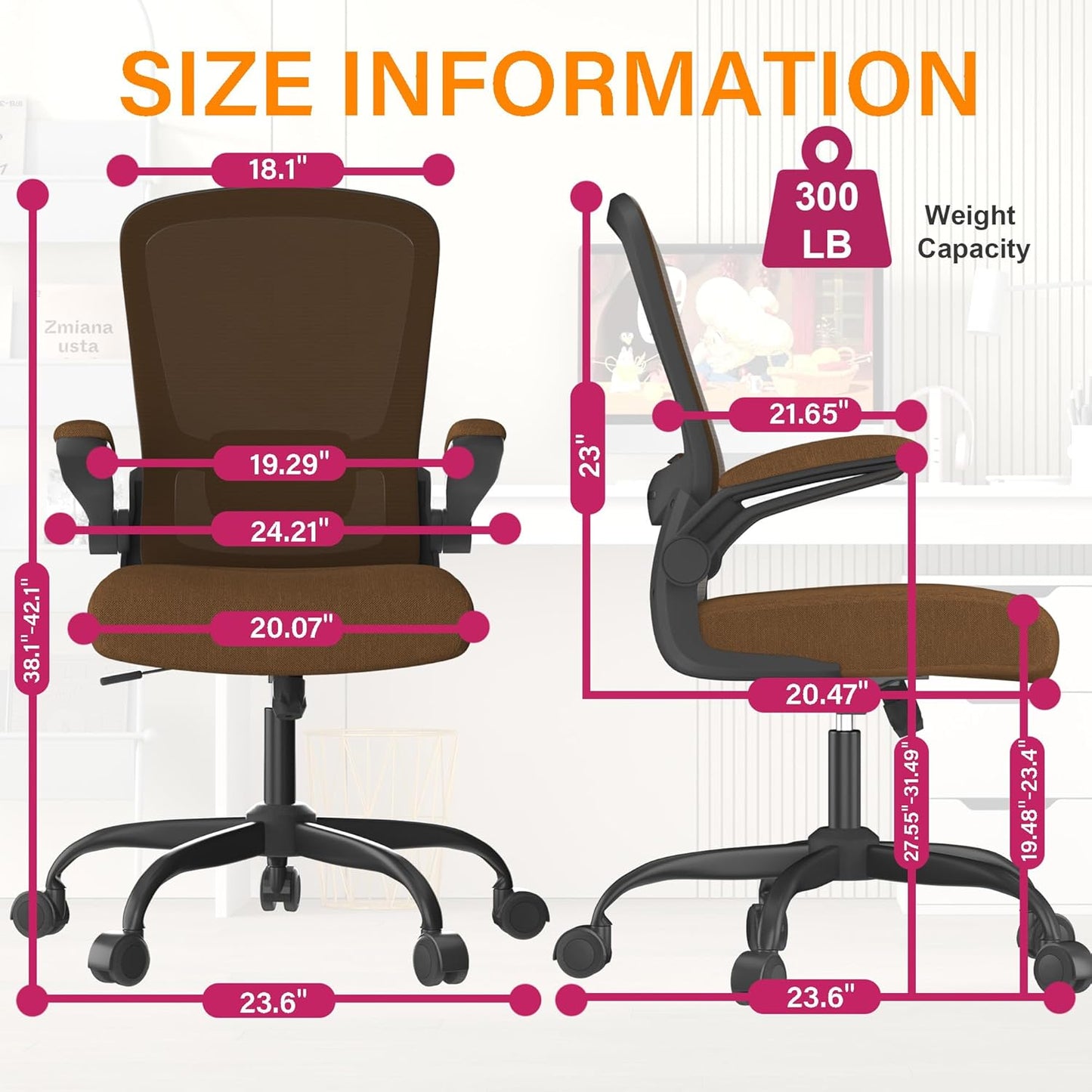 Office Chair, Ergonomic Desk Chair with Adjustable Lumbar Support, High Back Mesh Computer Chair with Flip-up Armrests-BIFMA Passed Task Chairs (Modern, All Black)