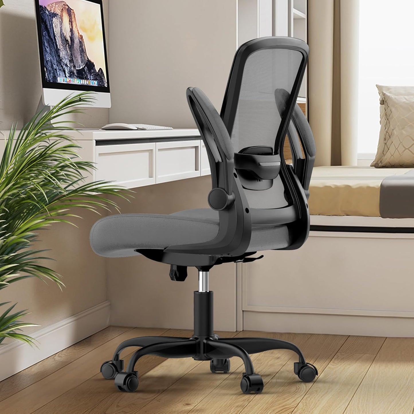 Office Chair, Ergonomic Desk Chair with Adjustable Lumbar Support, High Back Mesh Computer Chair with Flip-up Armrests-BIFMA Passed Task Chairs (Modern, All Black)