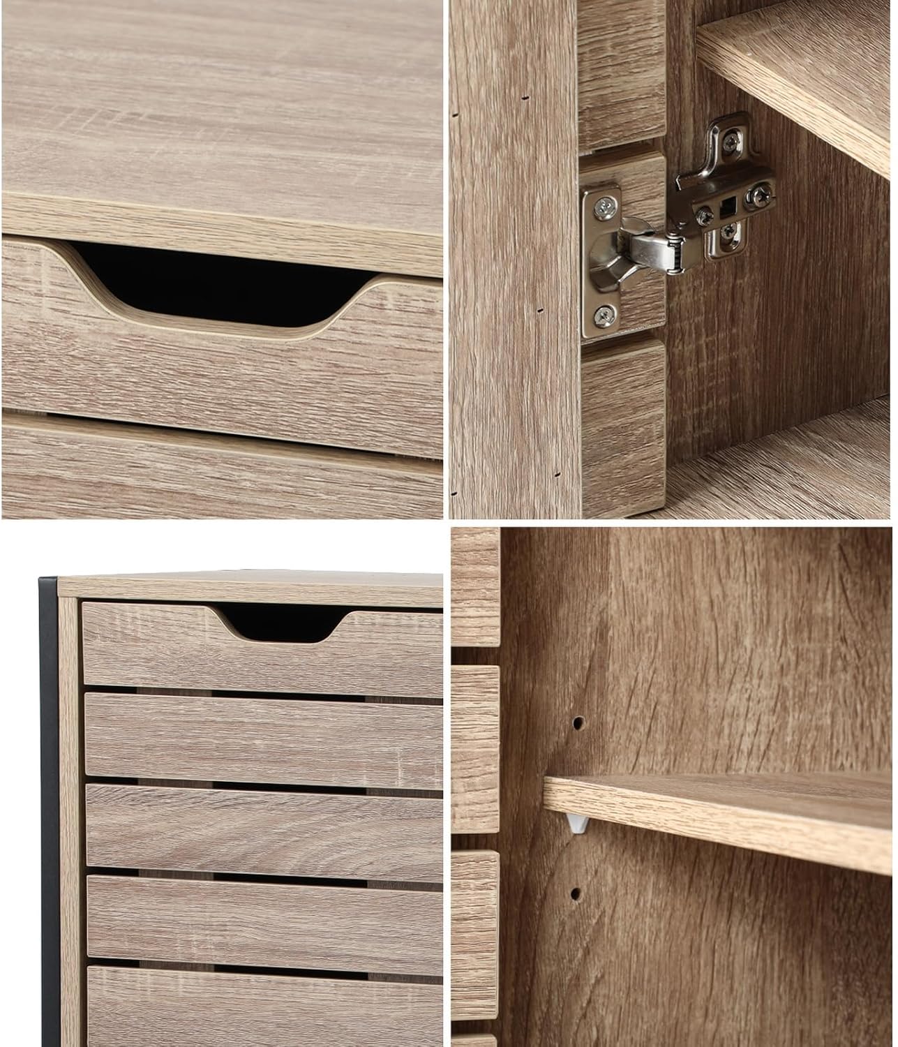 Oikiture Shoe Storage Cabinet with Rattan Door Wooden Shoe Rack with 7-Tiers Shoe Storage Shelves