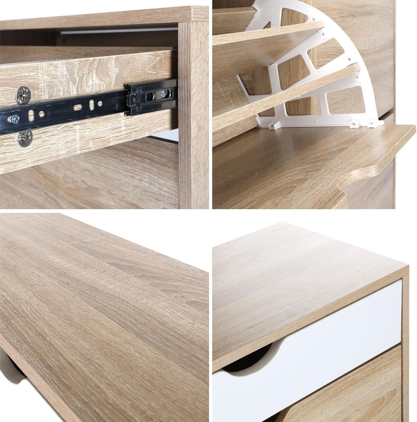 Oikiture Shoe Storage Cabinet with Rattan Door Wooden Shoe Rack with 7-Tiers Shoe Storage Shelves