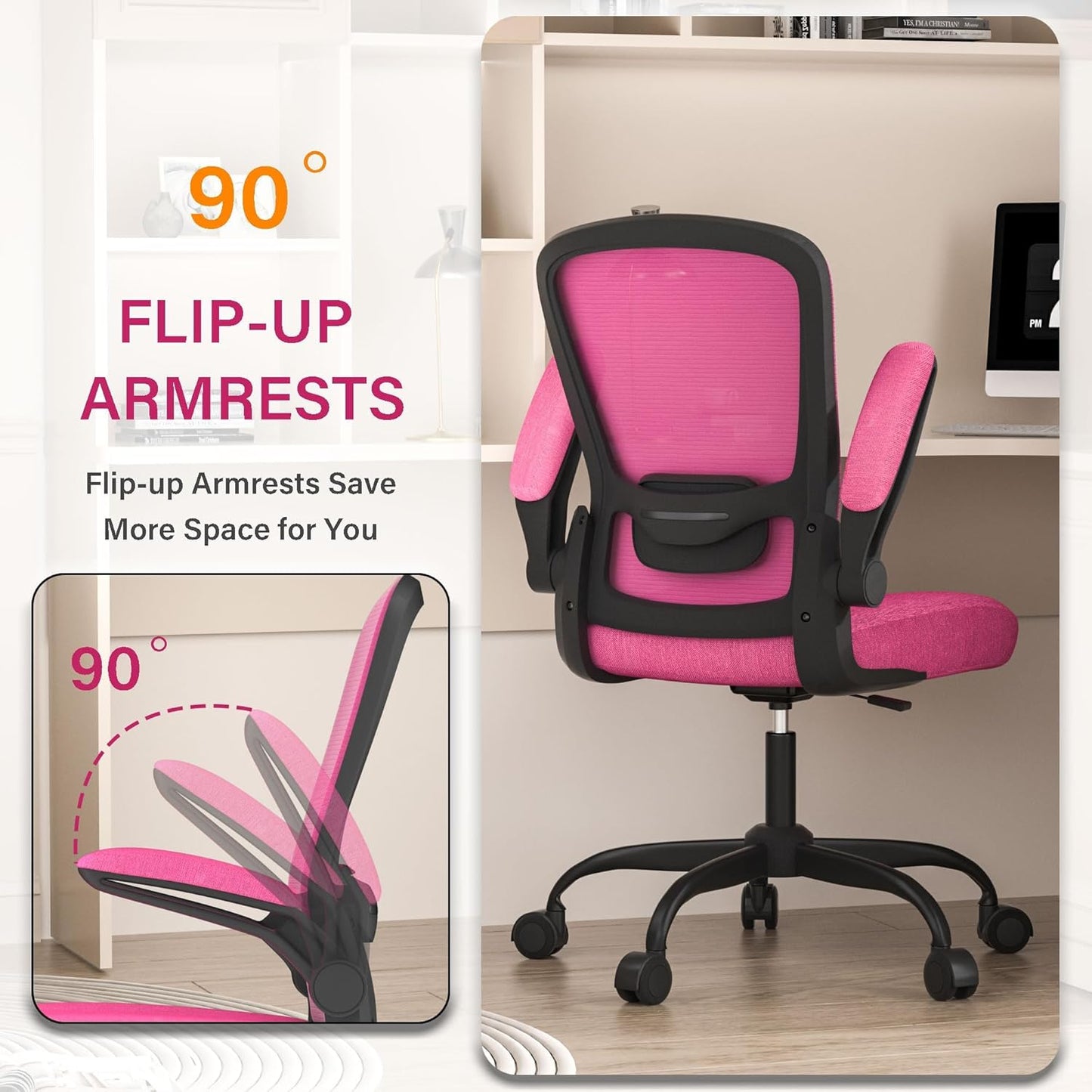 Office Chair, Ergonomic Desk Chair with Adjustable Lumbar Support, High Back Mesh Computer Chair with Flip-up Armrests-BIFMA Passed Task Chairs (Modern, All Black)