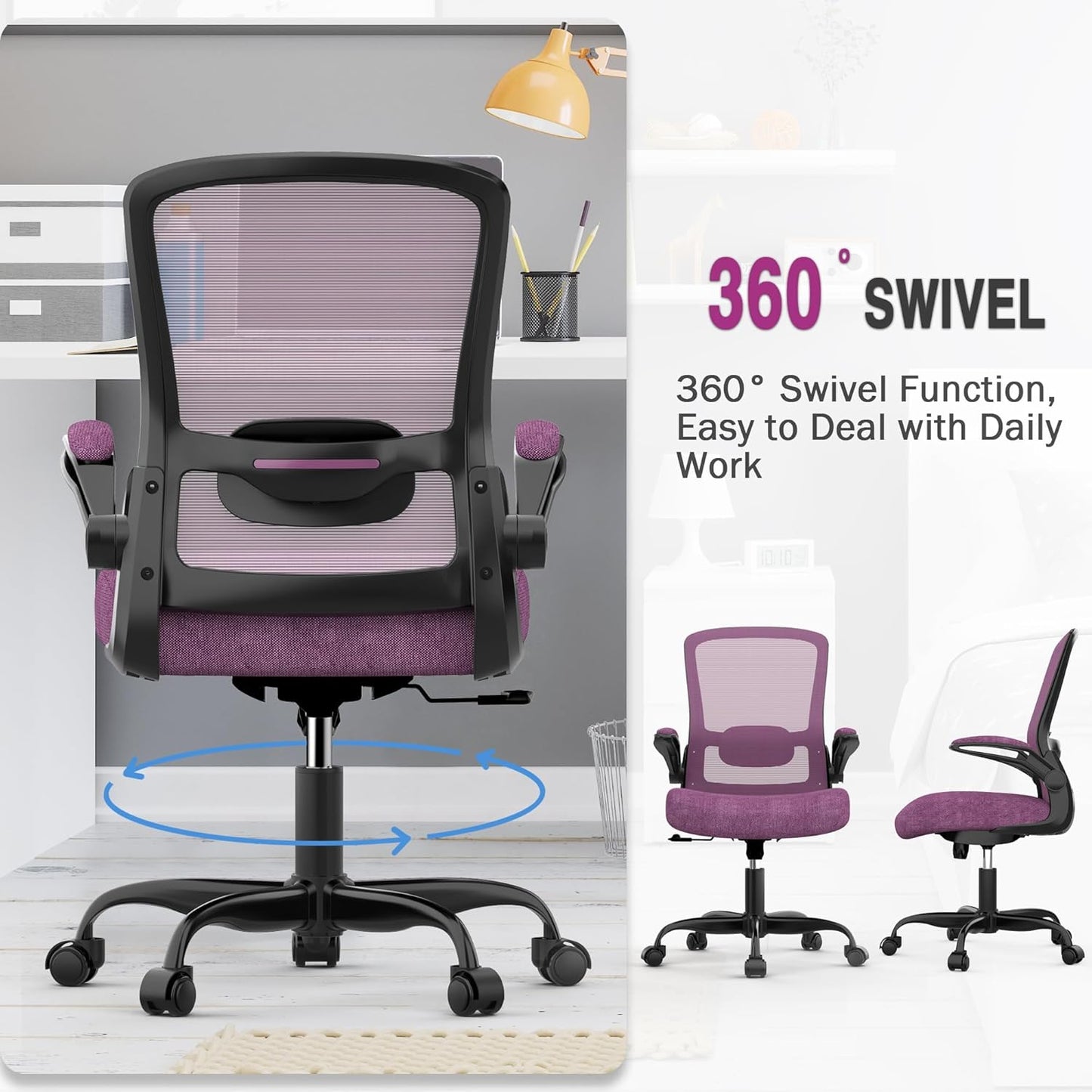 Office Chair, Ergonomic Desk Chair with Adjustable Lumbar Support, High Back Mesh Computer Chair with Flip-up Armrests-BIFMA Passed Task Chairs (Modern, All Black)