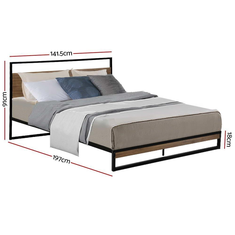 Artiss Bed Frame Double Size Metal Base Mattress Platform Foundation Black DANE