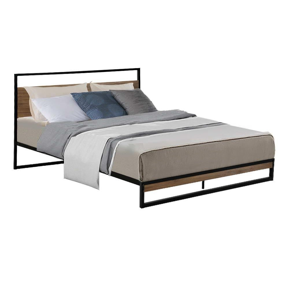 Artiss Bed Frame Double Size Metal Base Mattress Platform Foundation Black DANE