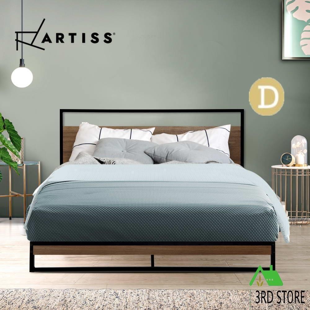 Artiss Bed Frame Double Size Metal Base Mattress Platform Foundation Black DANE