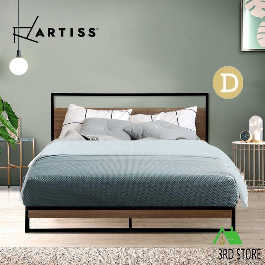 Artiss Bed Frame Double Size Metal Base Mattress Platform Foundation Black DANE