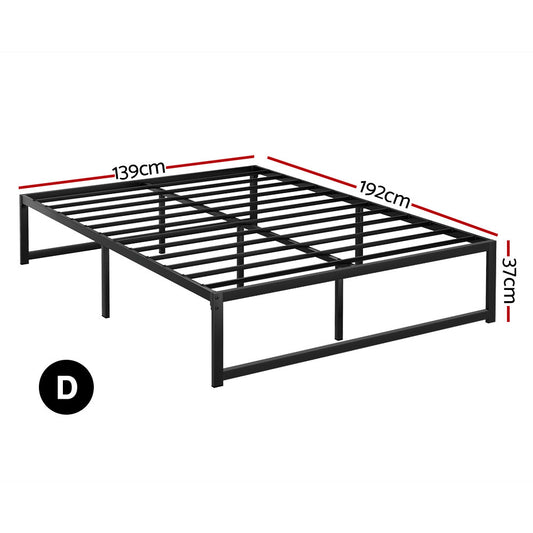 Artiss Bed Frame Double Size Metal Mattress Base Platform Foundation Black TINO