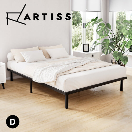 Artiss Bed Frame Double Size Metal Mattress Base Platform Foundation Black TED